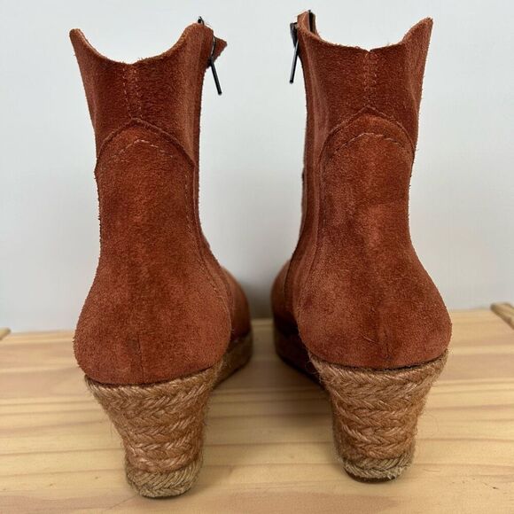 Anthropologie HOLDING HORSES 39 MAMBA BOOTIES Suede Rafia Wedge Spain festival - Picture 2 of 10